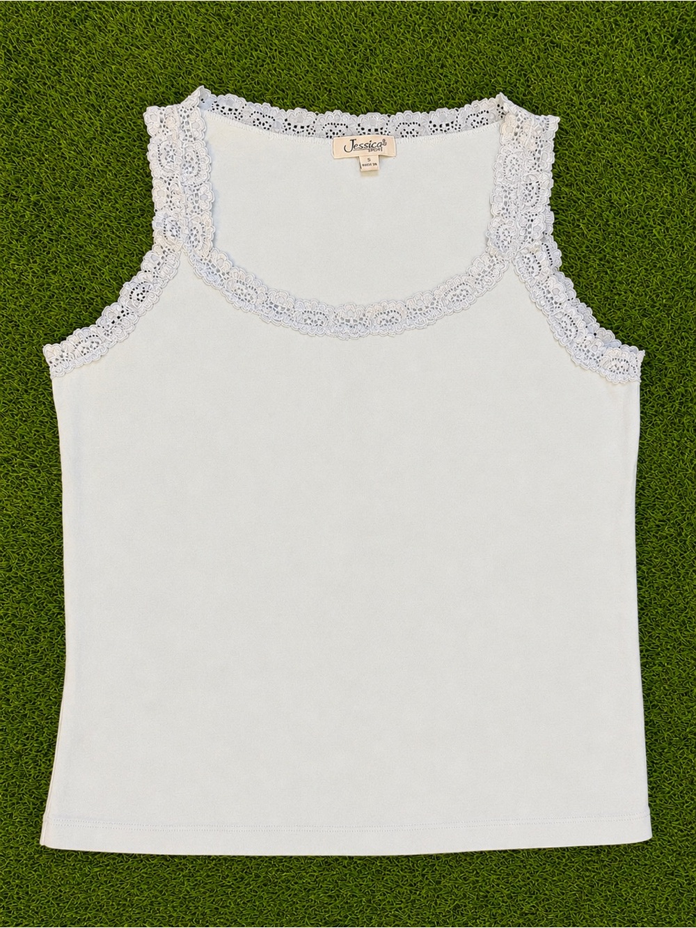 Jessica Sport Baby Blue Lace Trim Tank Top Large